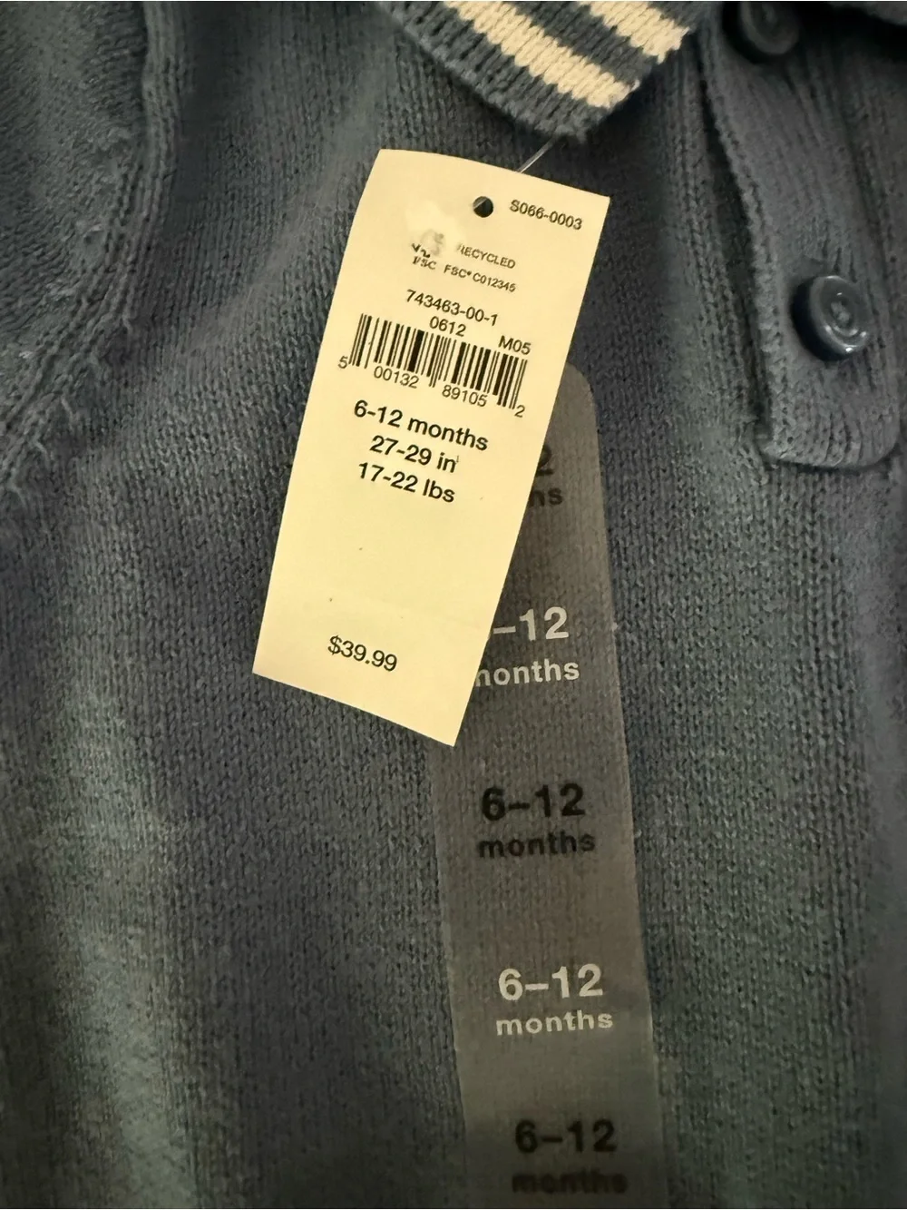 GAP Blue Polo-Knit One-Piece with Teddy Patch